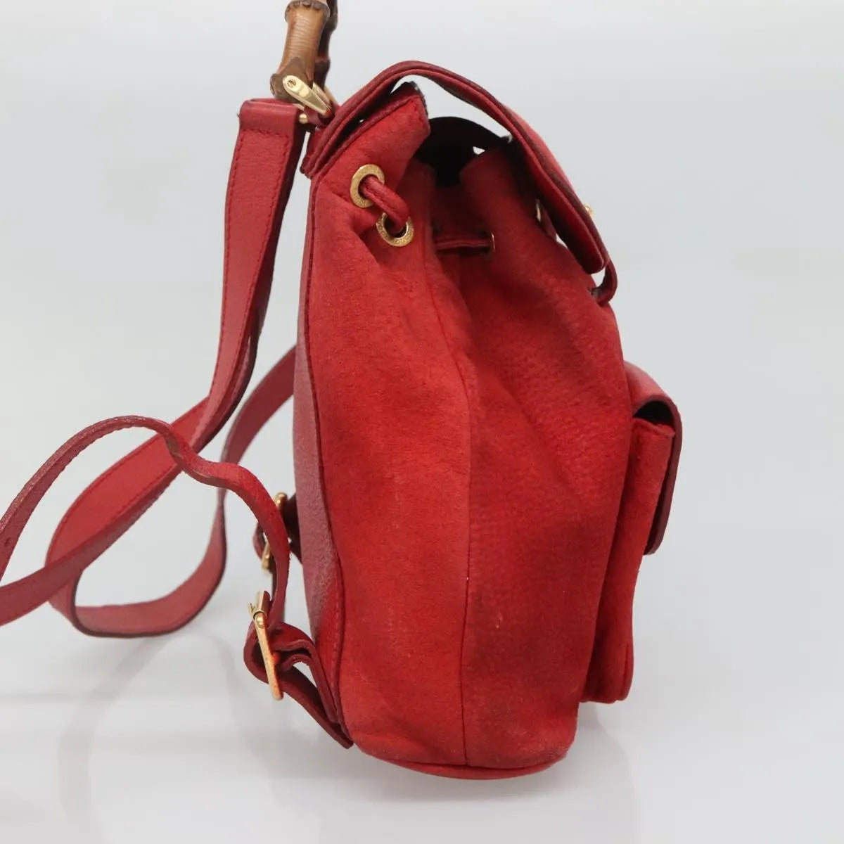Gucci Vintage Bamboo Suede, Red, Suede, Backpack