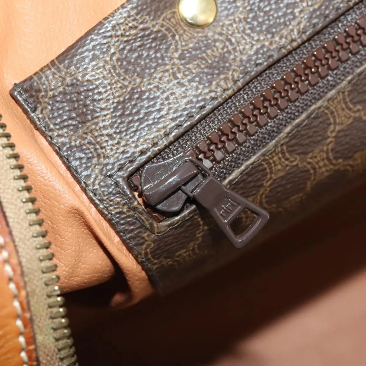 Celine Vintage Duffle Canvas and Leather, Brown, Canvas, Travel Bag