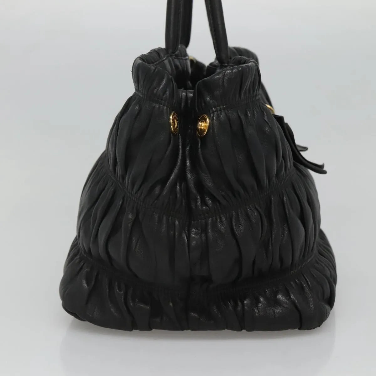 Prada Nappa Gaufre Bow Leather, Black, Leather, Tote Bag