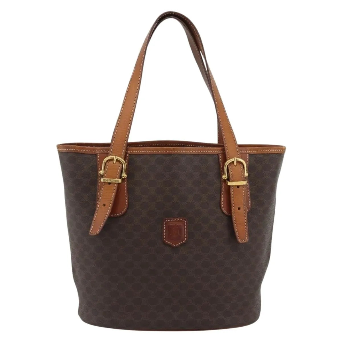 Celine Vintage Macadam Canvas and Leather, Brown, Canvas, Tote Bag