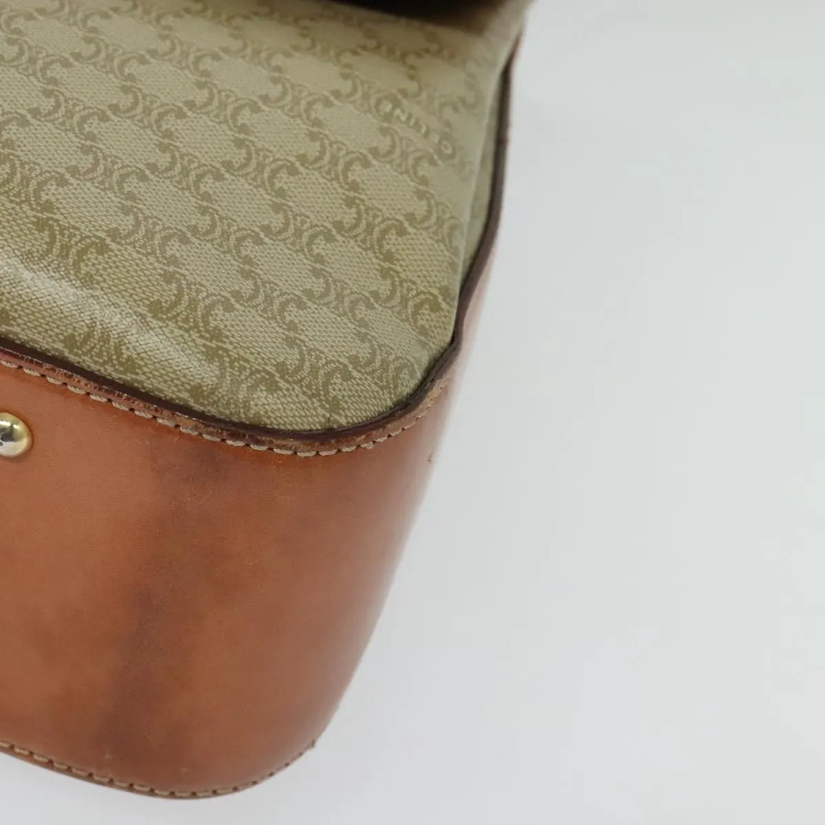 Celine Vintage Convertible Top Handle Macadam Coated Canvas, Beige, Canvas, Handbag
