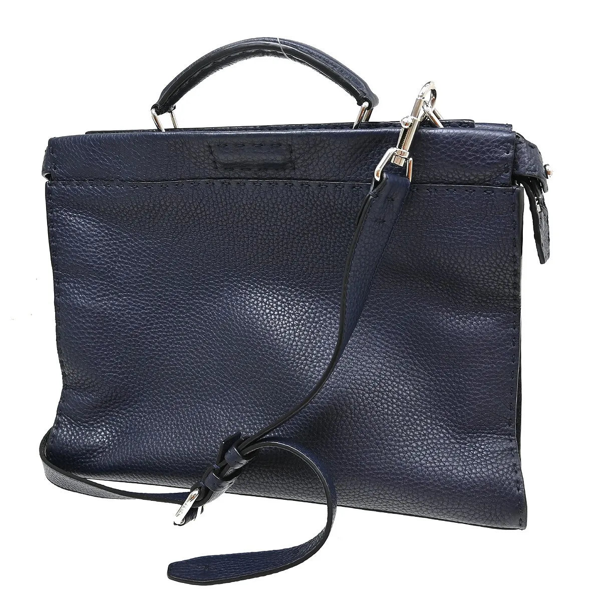Fendi Selleria Peekaboo Fit Leather, Navy, Leather, Handbag