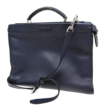 Fendi Selleria Peekaboo Fit Leather, Navy, Leather, Handbag