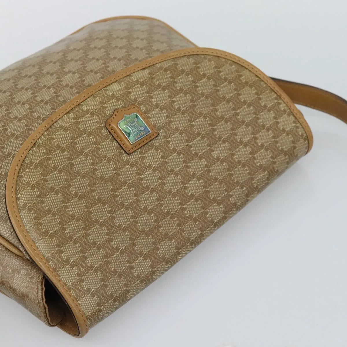 Celine Vintage Macadam Canvas, Beige, Canvas, Shoulder Bag