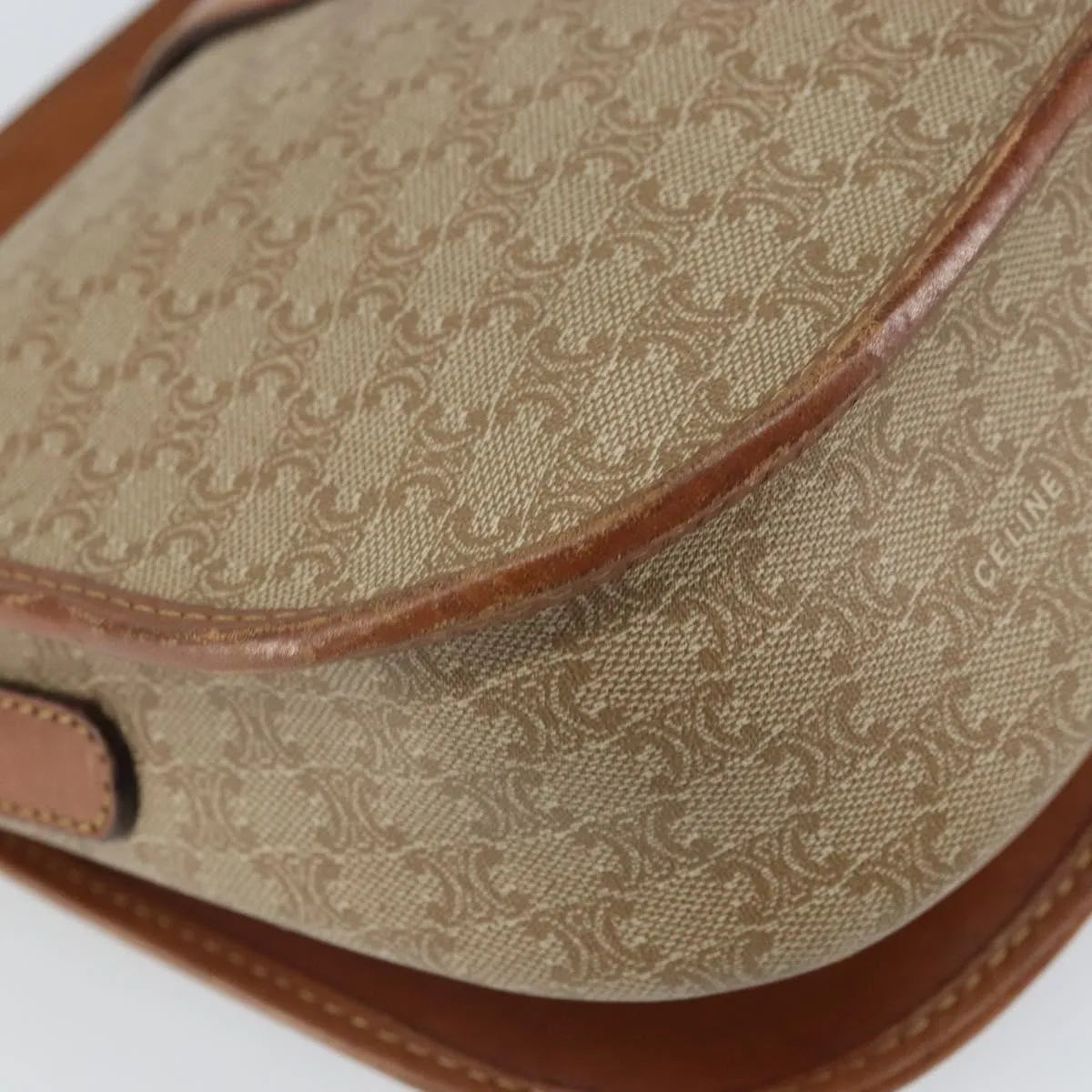 Celine Vintage Macadam Canvas and Leather, Beige, Canvas, Shoulder Bag
