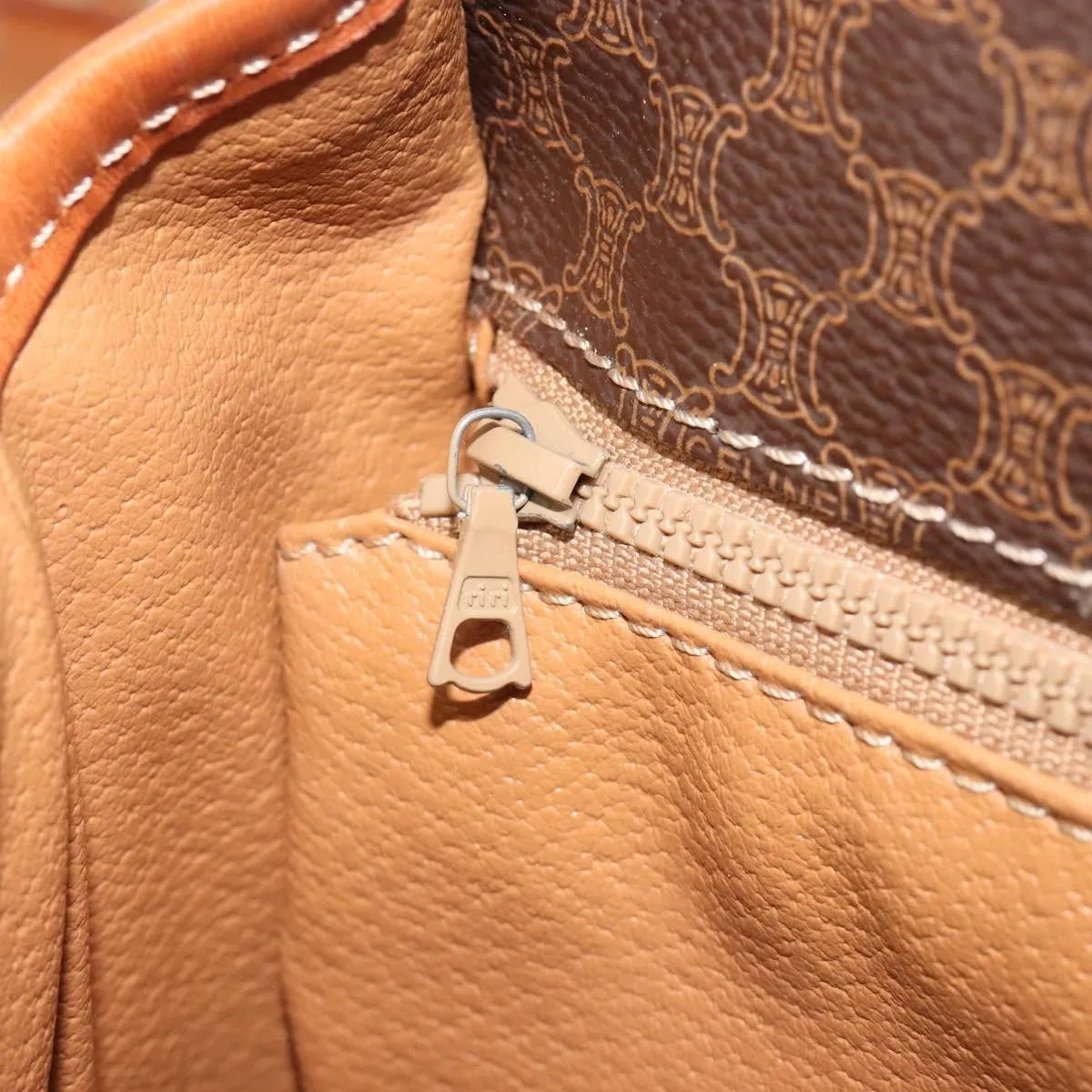 Celine Vintage Macadam Canvas and Leather, Brown, Canvas, Shoulder Bag
