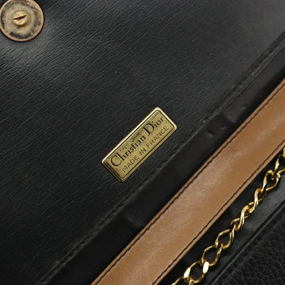 Christian Dior Vintage Chain Flap Leather, Black, Leather, Shoulder Bag