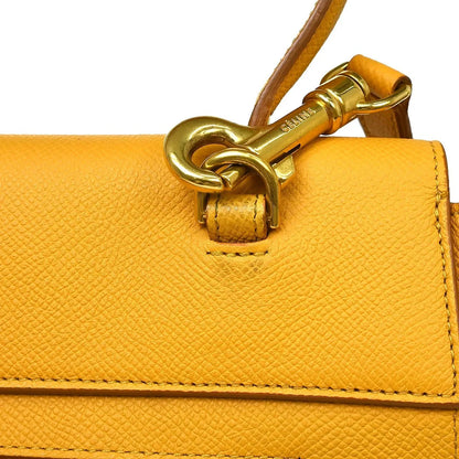Celine Belt Textured Leather, Yellow, Leather, Handbag