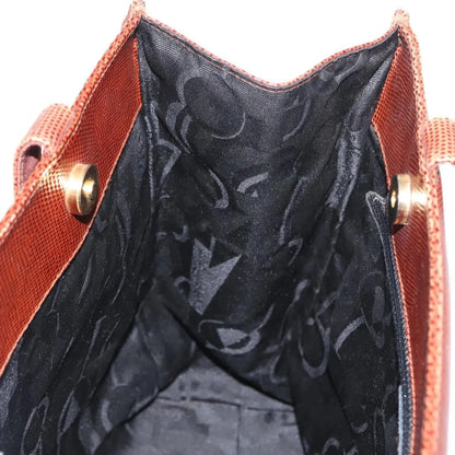 Salvatore Ferragamo Vintage Vara Bow Tote Lizard Embossed Leather, Brown, Leather, Tote Bag