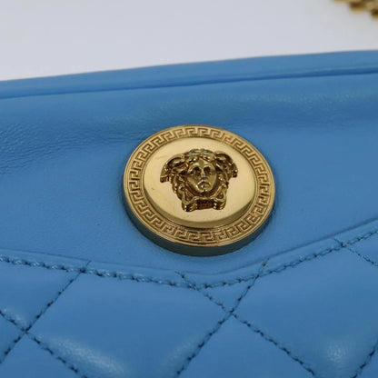 Versace Medusa Icon Front Slip Pocket Camera Quilted Leather, Blue, Leather, Shoulder Bag