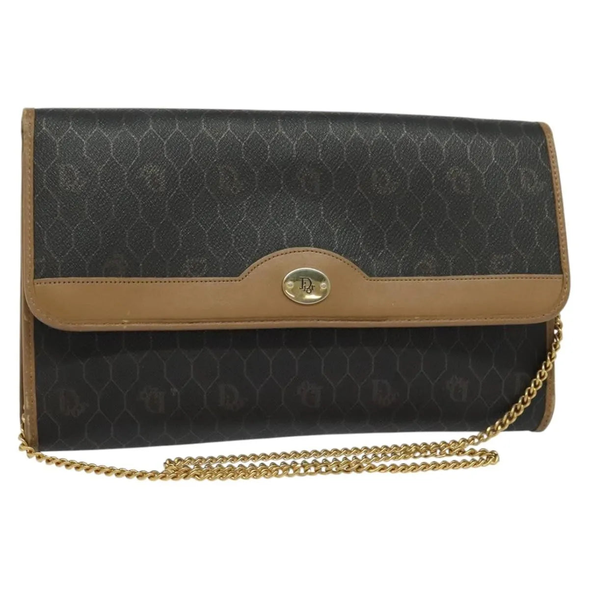 Christian Dior Vintage Honeycomb chain Canvas, Black, Canvas, Shoulder Bag