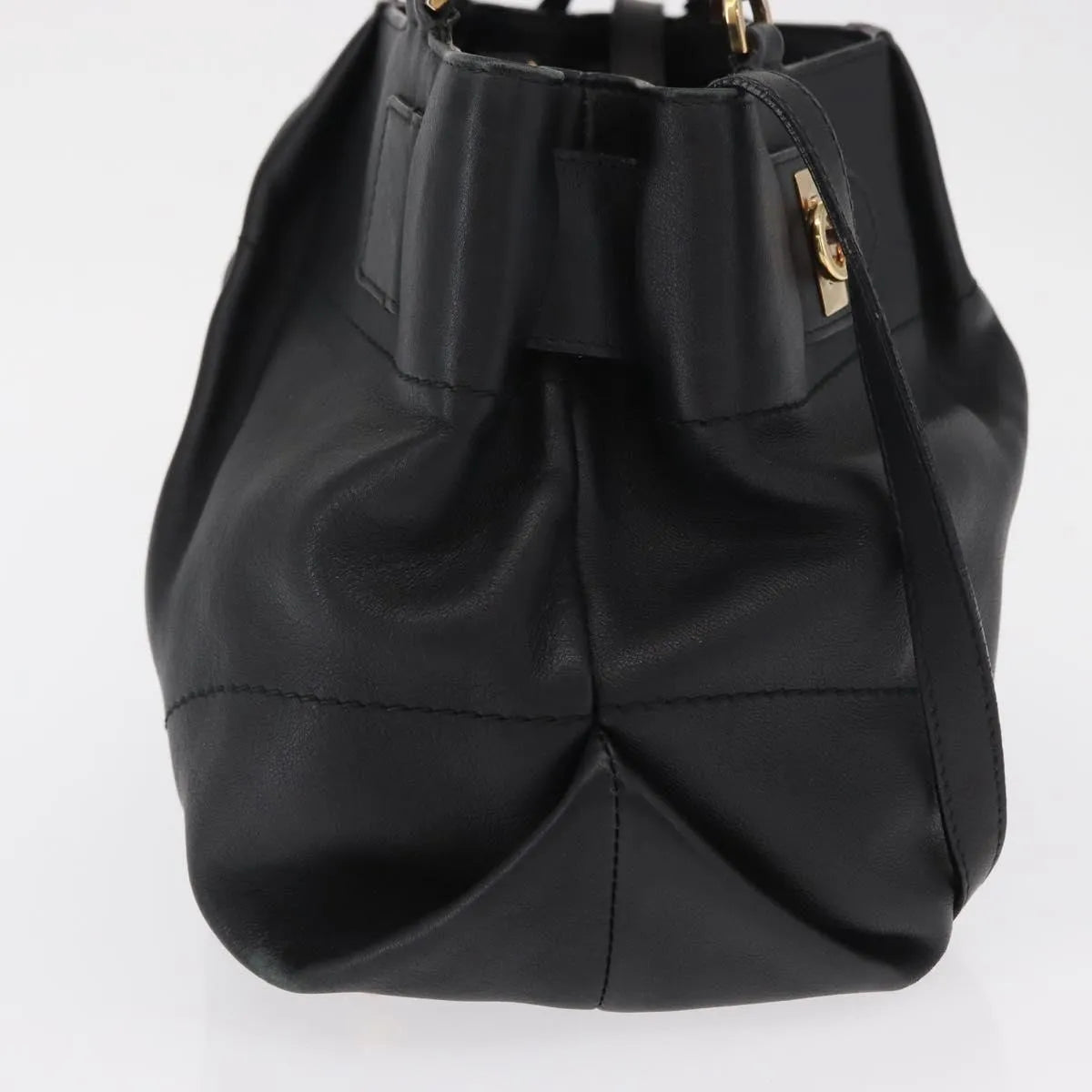 Salvatore Ferragamo W Chain Tote Leather, Black, Leather, Handbag
