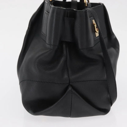 Salvatore Ferragamo W Chain Tote Leather, Black, Leather, Handbag