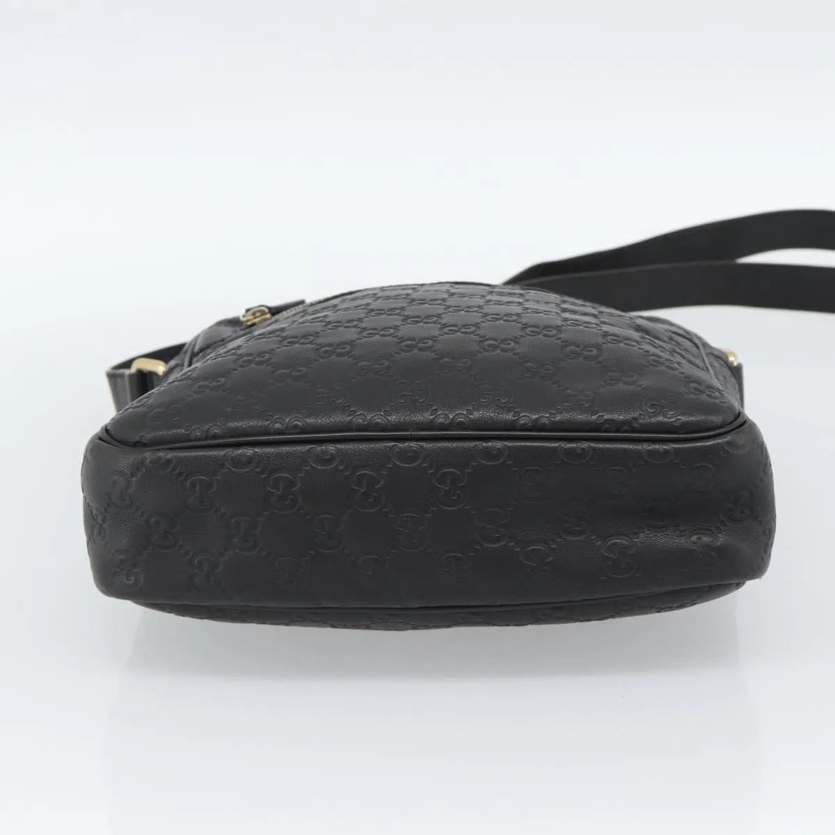 Gucci Front Zip Messenger Guccissima Leather, Black, Leather, Shoulder Bag