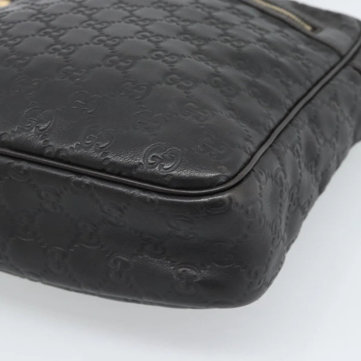 Gucci Front Zip Messenger Guccissima Leather, Black, Leather, Shoulder Bag