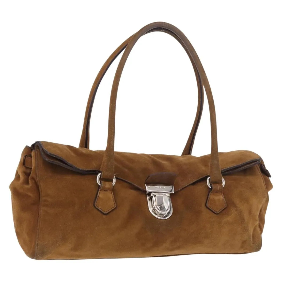 Prada Pushlock Tote Suede, Brown, Suede, Handbag