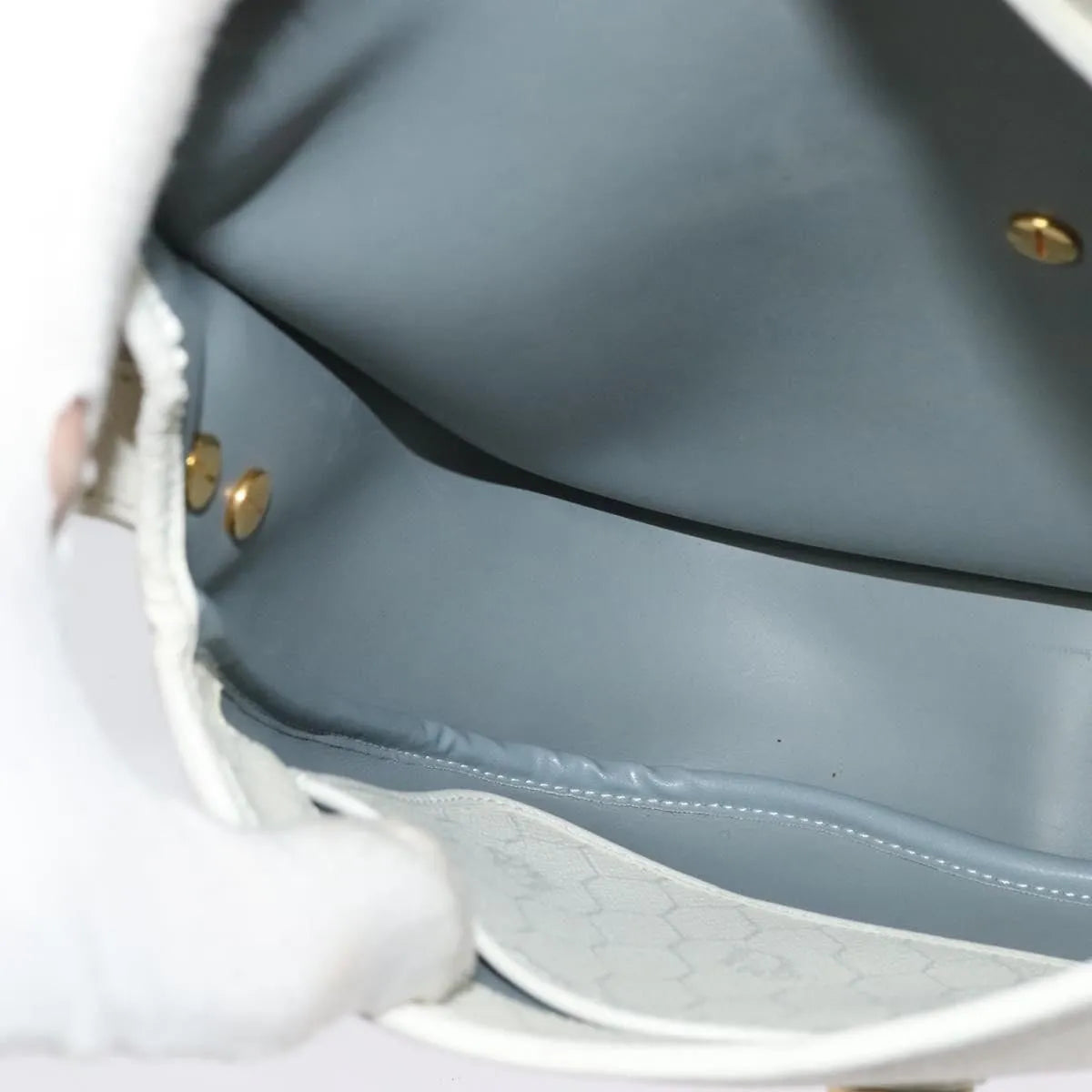 Christian Dior Vintage Honeycomb Flap Canvas and Leather, White, Canvas, Shoulder Bag