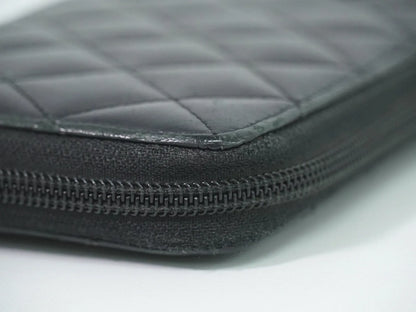 Chanel Cambon Zip Around Quilted Lambskin, Black, Leather, Wallet