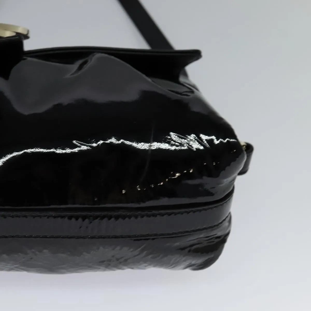 Bvlgari Chandra Flap Enamel, Black, Patent Leather, Shoulder Bag
