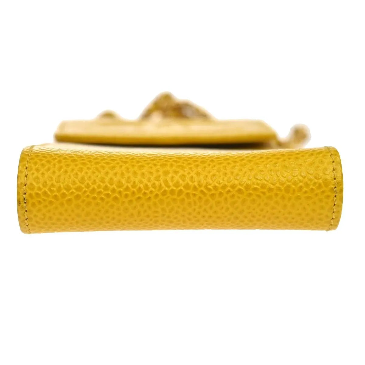 Chanel Vintage CC Phone Holder Caviar, Yellow, Leather, Clutch