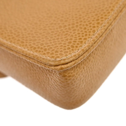 Chanel Vintage CC Phone Holder Caviar, Beige, Leather, Clutch