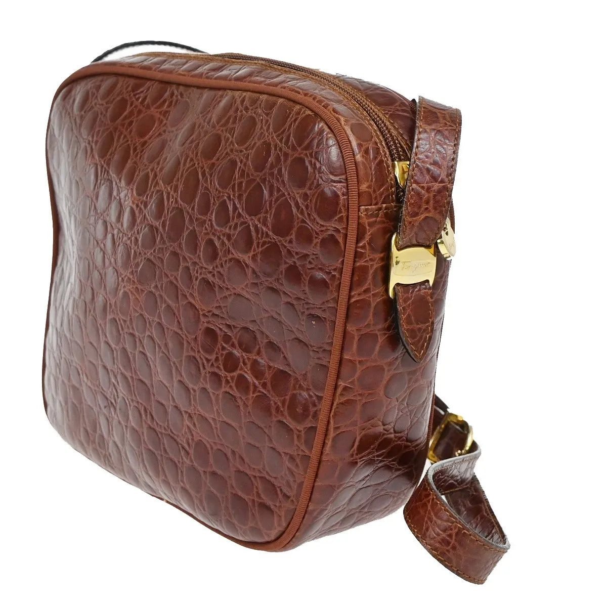 Salvatore Ferragamo Vala Leather, Brown, Leather, Shoulder Bag