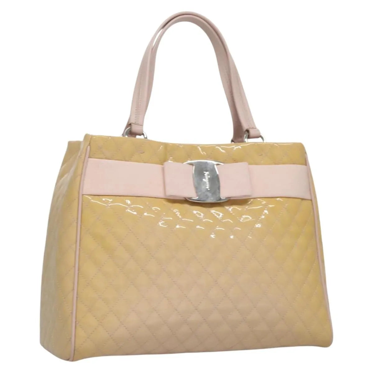 Salvatore Ferragamo Vala Patent leather, Beige, Patent Leather, Handbag