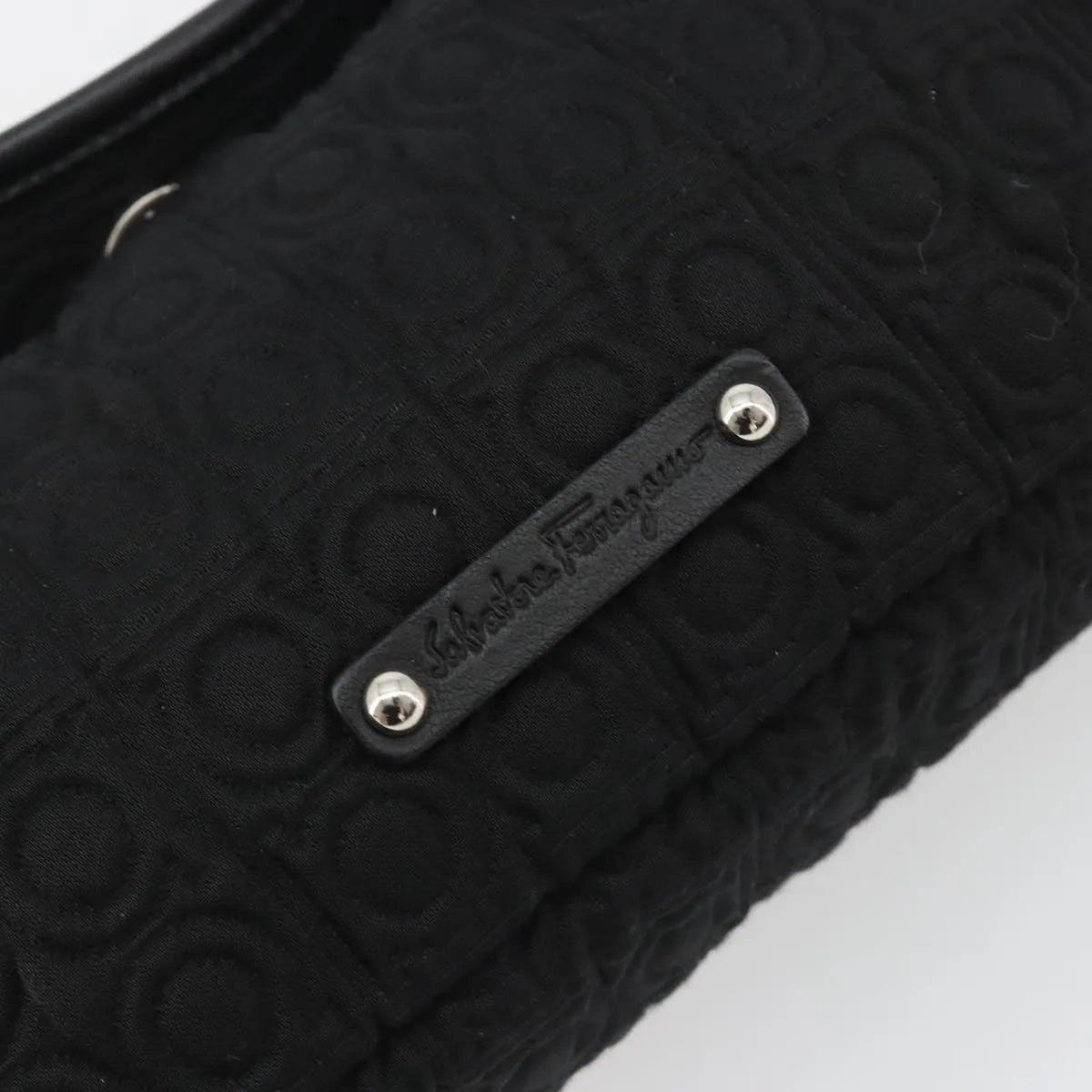 Salvatore Ferragamo Gancini Hobo Leather, Black, Cotton, Handbag