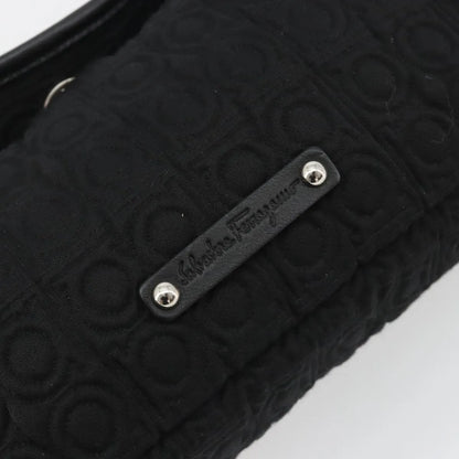 Salvatore Ferragamo Gancini Hobo Leather, Black, Cotton, Handbag