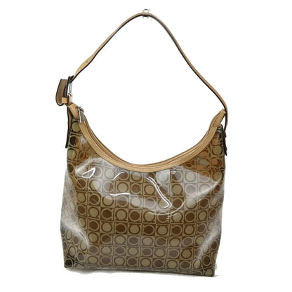 Salvatore Ferragamo Gancini Vinyl, Brown, Plastic, Shoulder Bag
