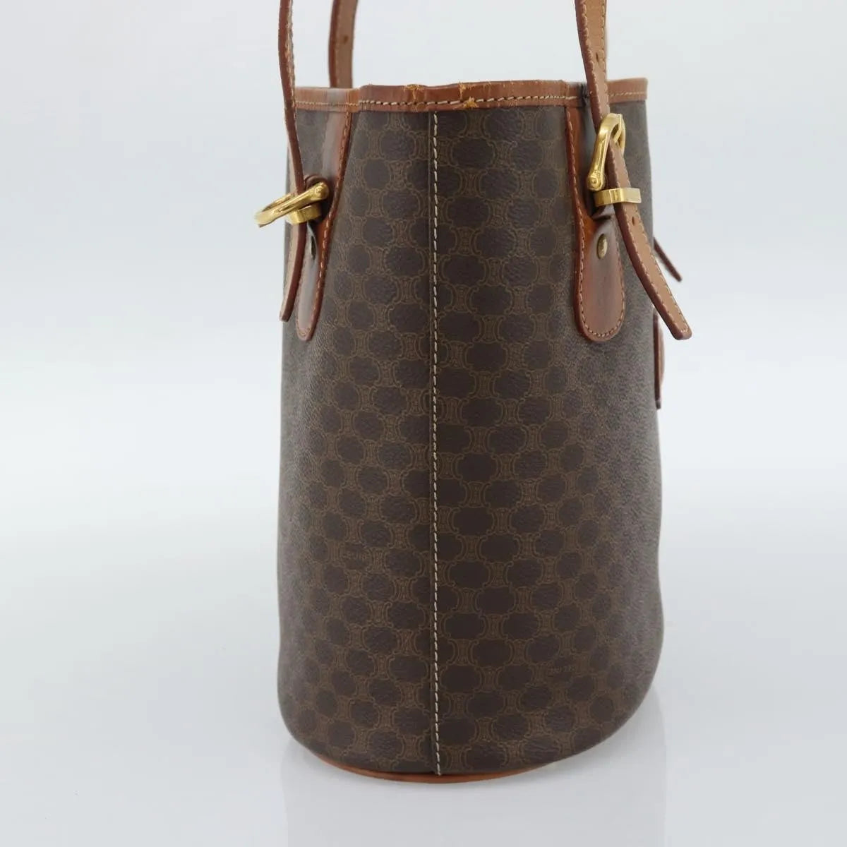 Celine Vintage Macadam Canvas and Leather, Brown, Canvas, Tote Bag