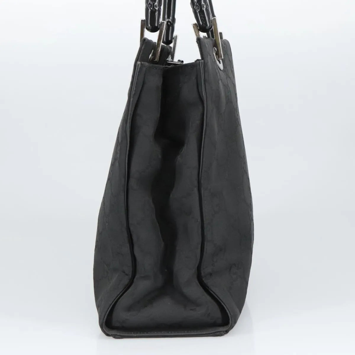 Gucci Vintage Bamboo Handle Tote GG Nylon, Black, Nylon, Tote Bag