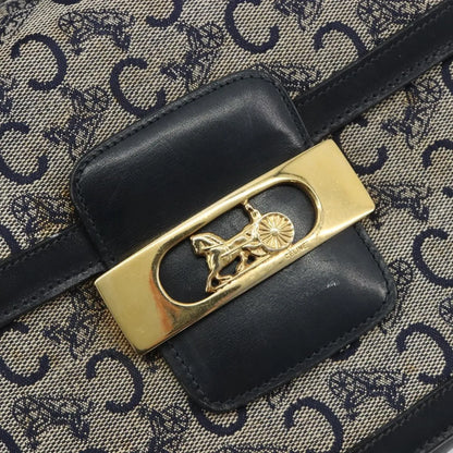 Celine Vintage Horse Carriage C Macadam Canvas and Leather, Navy, Canvas, Shoulder Bag