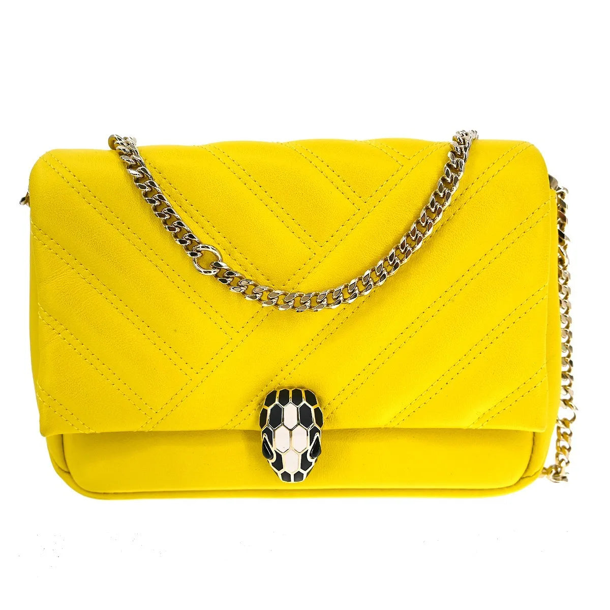 Bvlgari Serpenti Cabochon Diagonal Quilted Leather, Yellow, Leather, Shoulder Bag