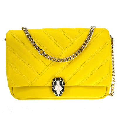 Bvlgari Serpenti Cabochon Diagonal Quilted Leather, Yellow, Leather, Shoulder Bag