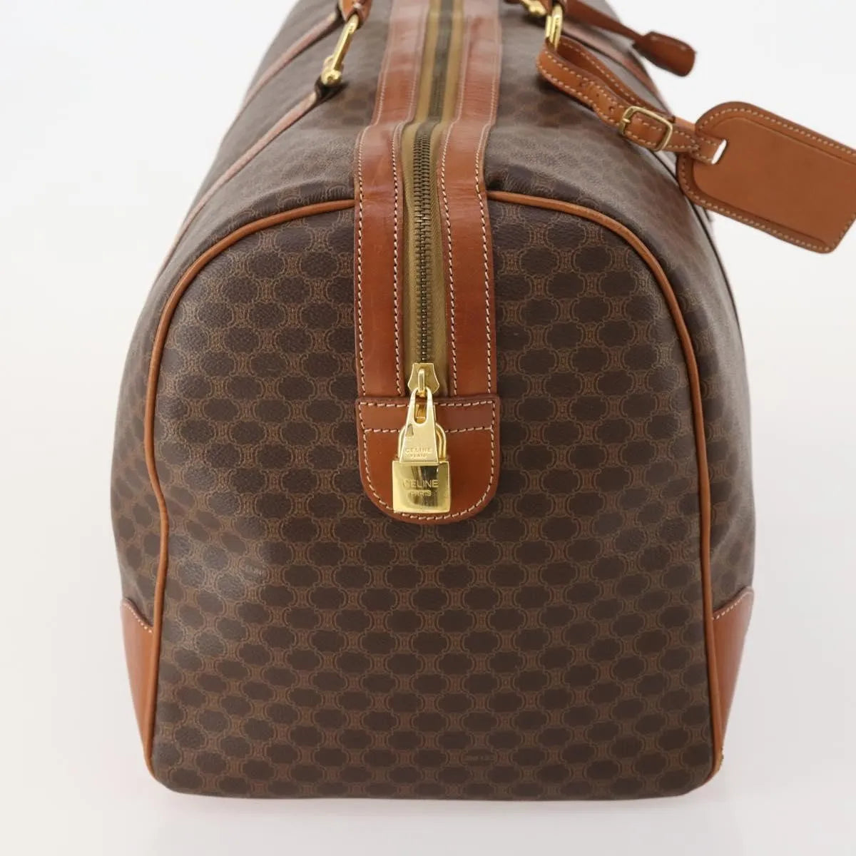 Celine Vintage Macadam Boston Canvas and Leather, Brown, PVC, Handbag