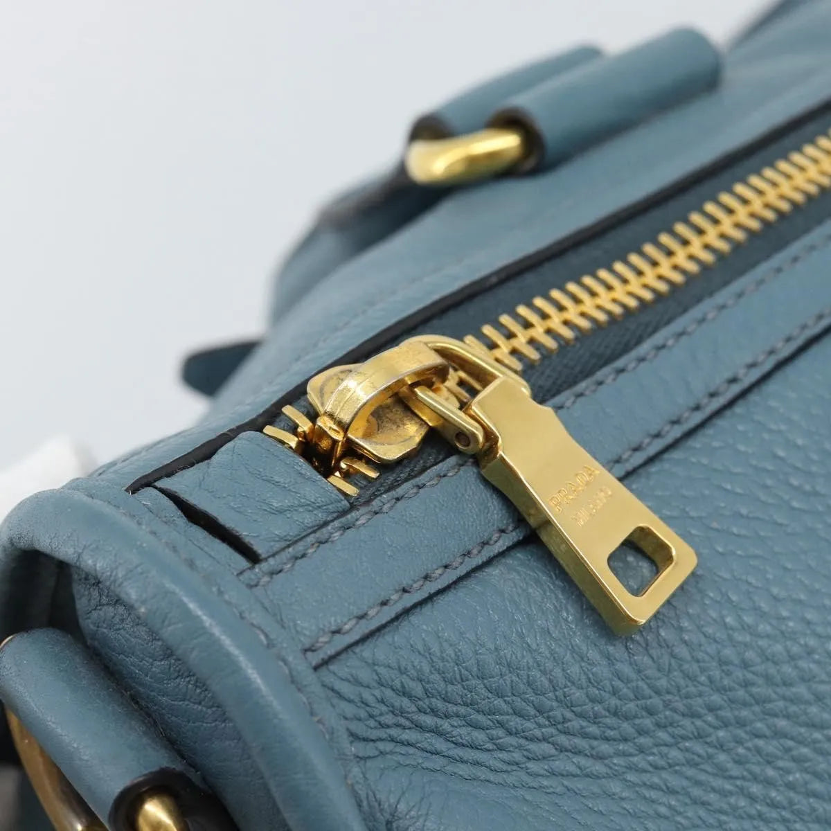 Prada Front Zip Convertible Satchel Vitello Phenix, Blue, Leather, Handbag