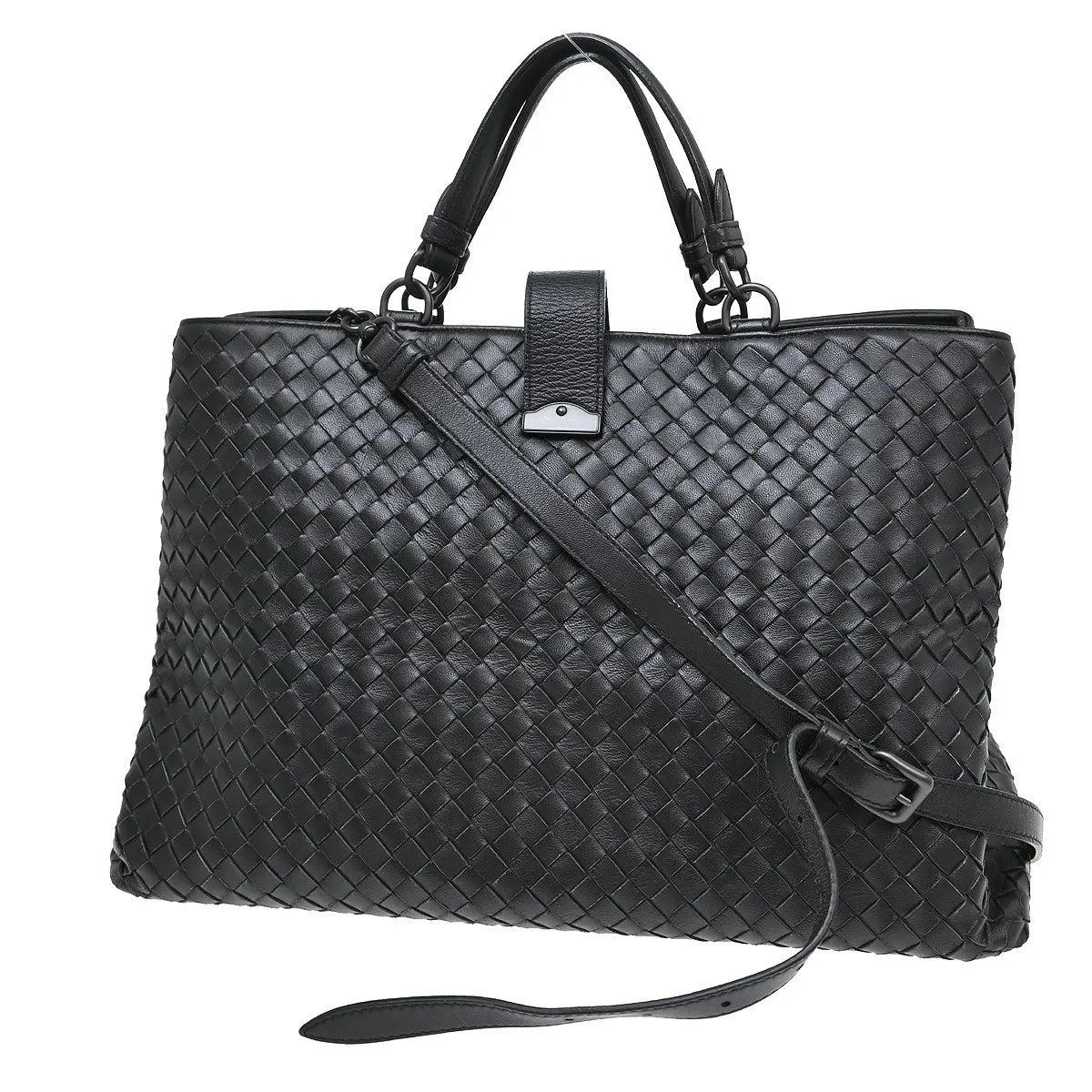Bottega Veneta Roma Intrecciato Nappa, Black, Leather, Handbag
