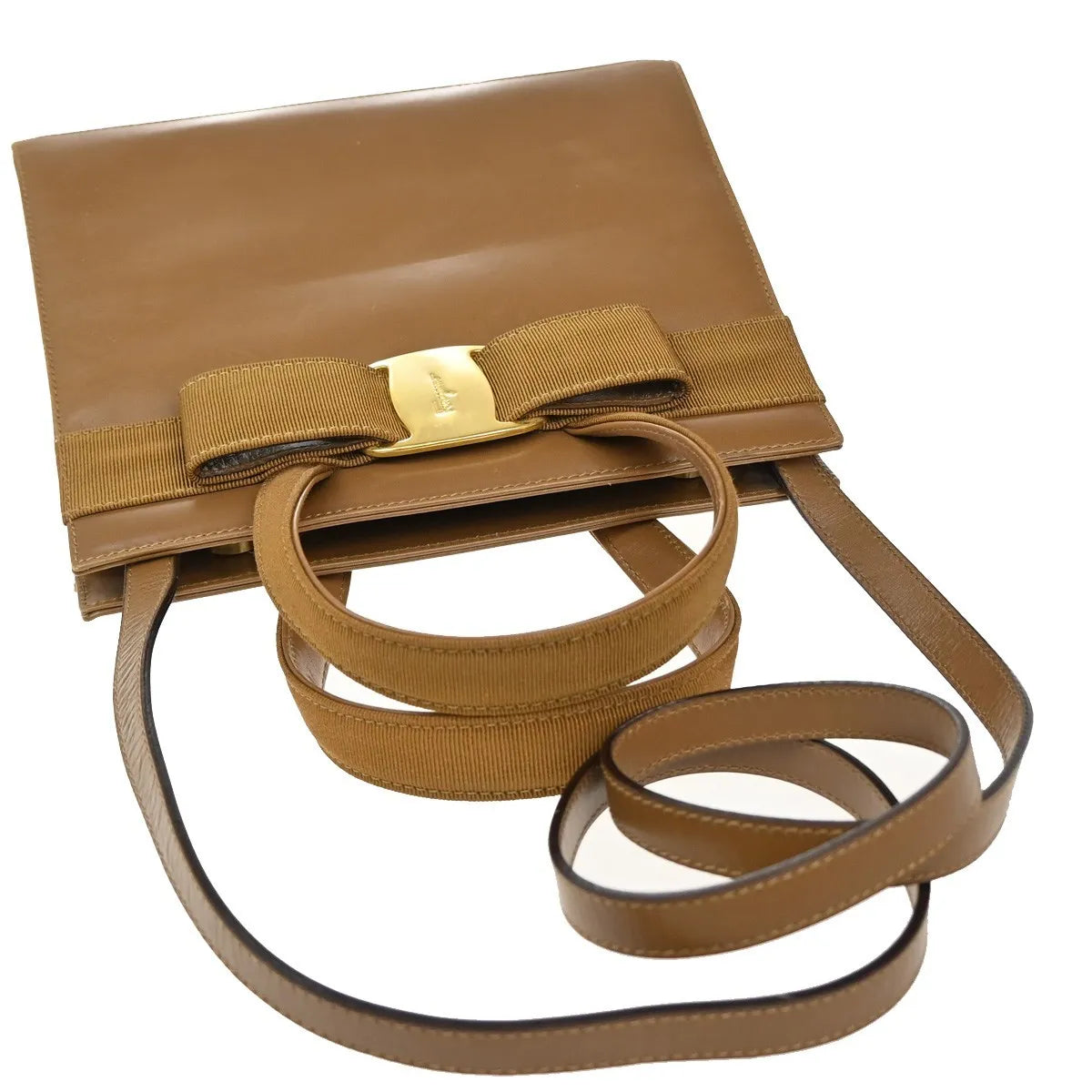 Salvatore Ferragamo Convertible Vara Bow Tote Leather, Brown, Leather, Handbag