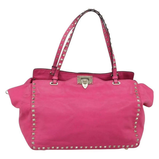 Valentino Garavani Rockstud Tote Textured Leather, Pink, Leather, Tote Bag