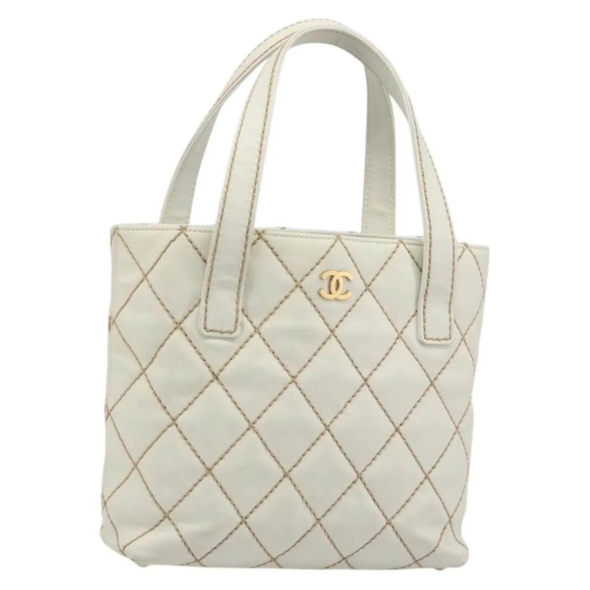 Chanel Surpique Tote Quilted Leather, White, Leather, Tote Bag