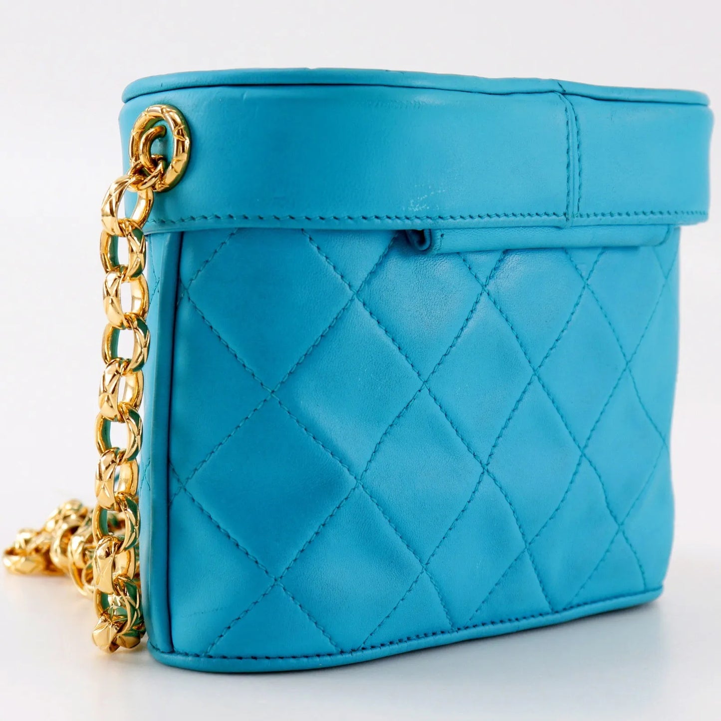 Chanel Vintage Tassel Box Quilted Leather, Turquoise, Leather, Shoulder Bag