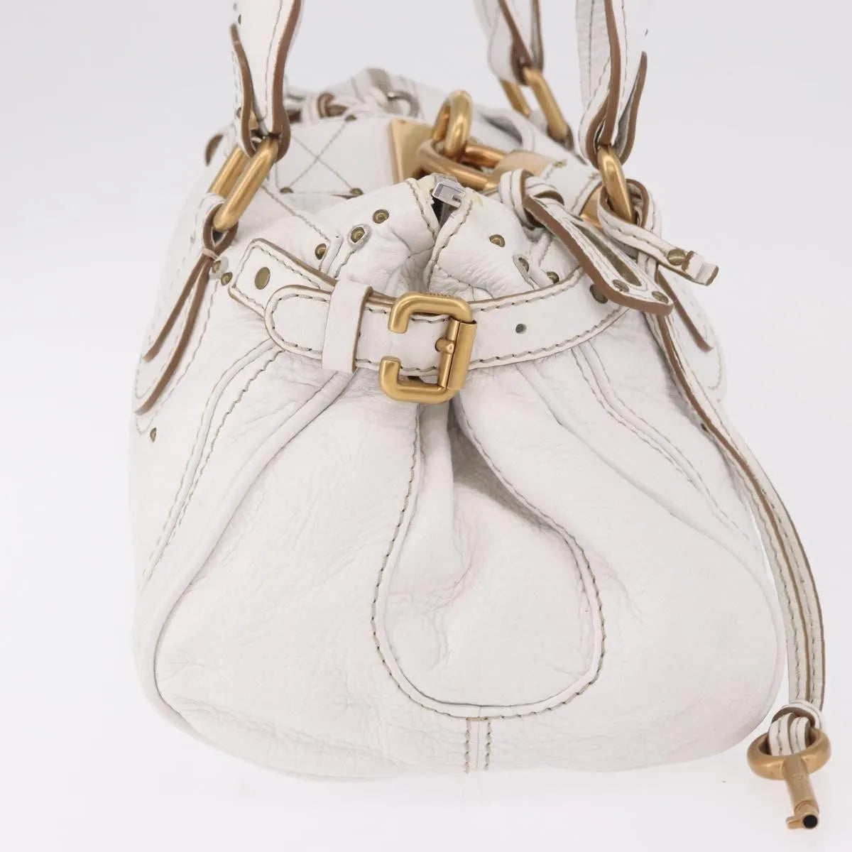 Chloe Paddington Lock Leather, White, Leather, Handbag
