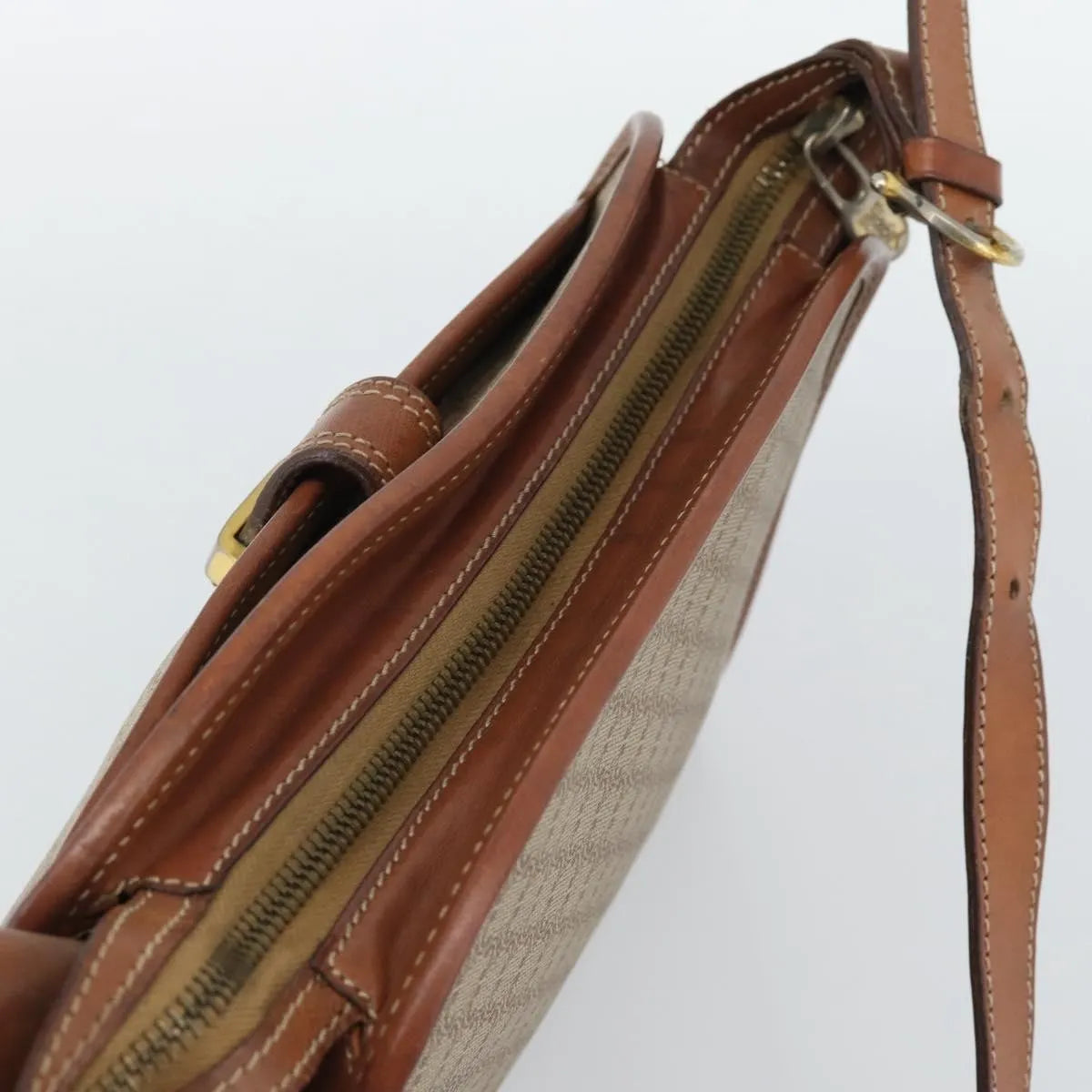 Celine Vintage Macadam Canvas and Leather, Beige, Canvas, Shoulder Bag