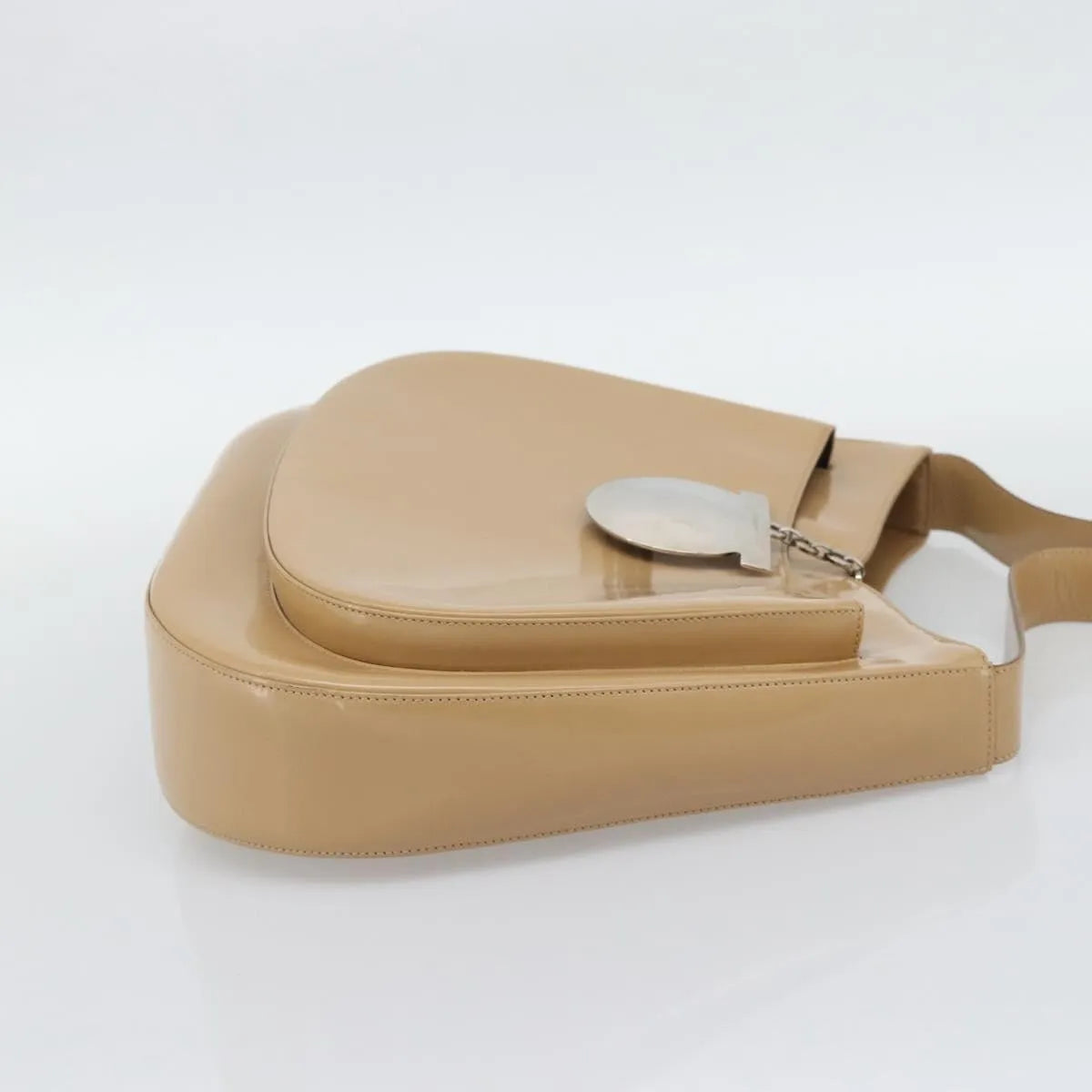Salvatore Ferragamo Gancini Patent Leather, Beige, Patent Leather, Shoulder Bag