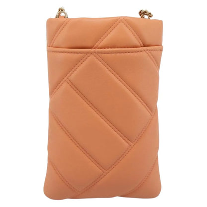 Bvlgari Serpenti Cabochon Phone Holder on Chain Diagonal Quilted Leather, Orange, Leather, Clutch