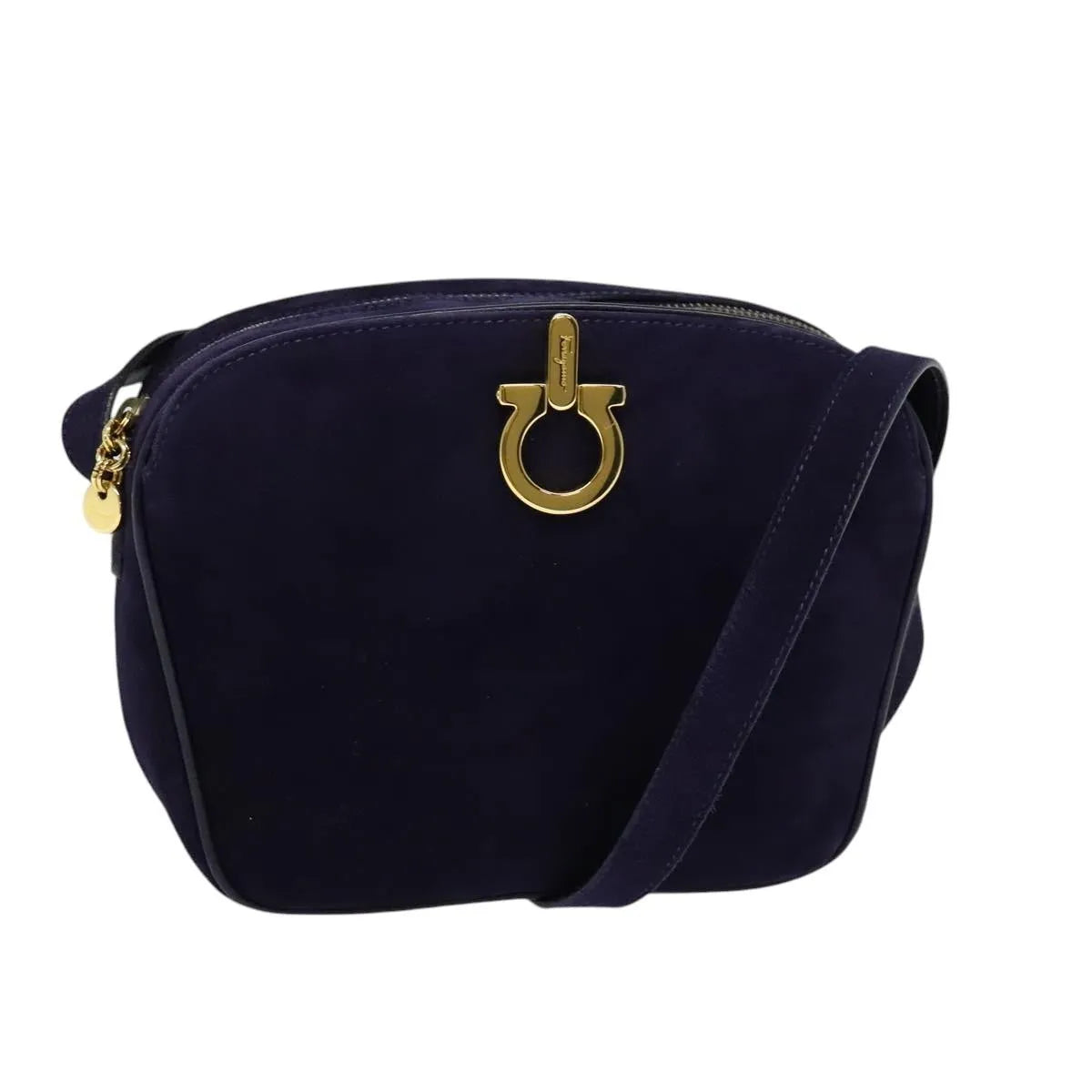 Salvatore Ferragamo Gancini Suede, Purple, Suede, Shoulder Bag