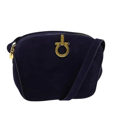 Salvatore Ferragamo Gancini Suede, Purple, Suede, Shoulder Bag