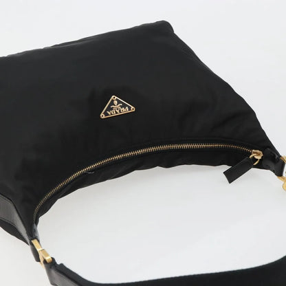 Prada Shoulder Python, Black, Nylon, Shoulder Bag