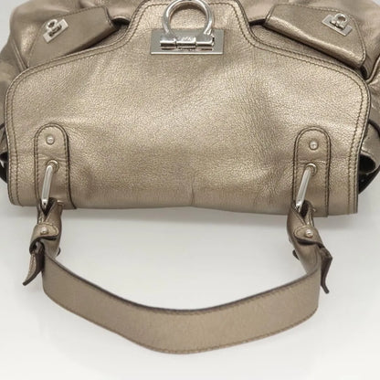 Salvatore Ferragamo Sofia Satchel Leather, Gold, Leather, Shoulder Bag